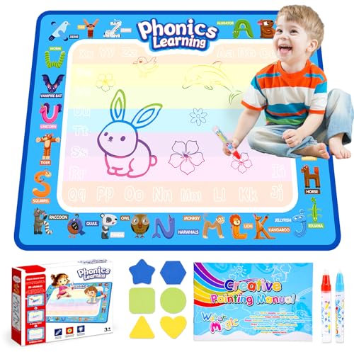 Grriopi Toddler Toys for 2 3 4 5 Year Old Boys Girls, Water Doodle Mat 1-6 Year Old Girls Easter Gift, Educational Toys for 2-5 Year Olds Water Drawing Mat Birthday Gift for Kids（80 * 60CM）