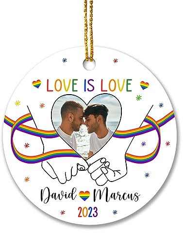 Christbaumschmuck Keramik Weihnachtsanhänger Anhänger Weihnachtsbaumschmuck Hängende Ornamente Weihnachtsdeko Love is Love Rainbow Mr & Mr 2023 Mit Jedem Bild, Personalisiertes Foto Mit Namen Für