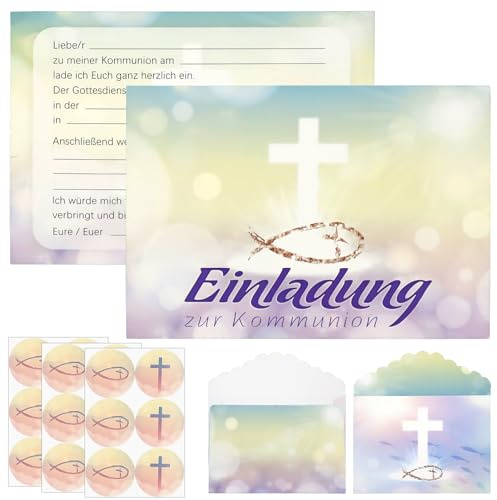 Meanju 15x Einladungskarten Kommunion, Einladungskarten Konfirmation mit Umschlägen und Aufklebern, Umschlag Einladungskarten Taufe, Einladungskarten Hochzeit, Einladung Kommunion für Junge Mädchen | Einladungskarten Konfirmation mit Umschlägen und Aufklebern, Einladungskarten Hochzeit, Einladung Kommunion für Junge Mädchen