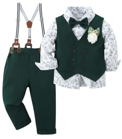 ZOEREA Bebé Niño Ropa Conjunto 1-5 años Niños Caballeros de Manga Larga Camisa+Chaleco+Pantalones+Pajarita+Corsage Niños Bautizo Ropa de Boda Conjuntos