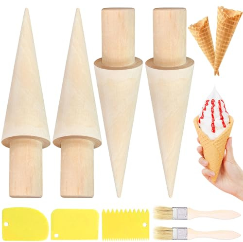 GZqiancang 4 pezzi di waffle in legno, con 2 pennelli da forno e 3 spatole gialle per la produzione di cialde fai da te e sacchetti gelato