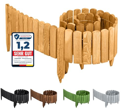Garronda trädgårdsavgränsning i trä – impregnerat flexibelt rullstaket/rullkant 200x8 cm palissad och trädgårdsstaket för trädgården GD-0046 (Ljusbrun, Höjd: 8 cm)
