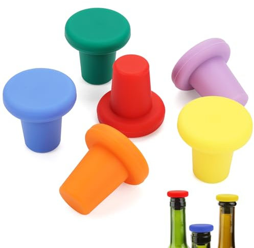 6 Pezzi Tappo di Vino in Silicone Tappi Bottiglie Vino Vetro, Tappi per Vino a Prova di Perdite Riutilizzabili Multicolore Ermetico Sigillo Bottiglia di Bevande per Conservare la Birra Champagne
