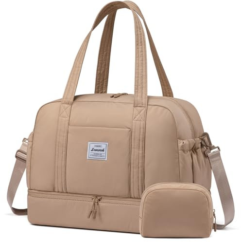LOVEVOOK Handgepäck Reisetasche Damen, Leicht Puffer Weekender Travel Duffle Bag Women Kliniktasche Geburt Große Sporttasche mit Schuhfach Carry On Cabin Luggage für Easyjet Flugzeug Reise Gym Sauna