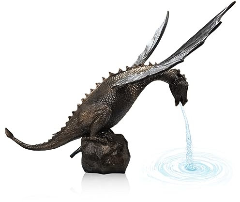 Jeorywoet Patio Fountains 11.42 Inch Ancient Dragon Water Fall Resin Dragon Garden Statue with Pump Indoor Water Fountain for Gardens, Patios, Pond Pond Spitter