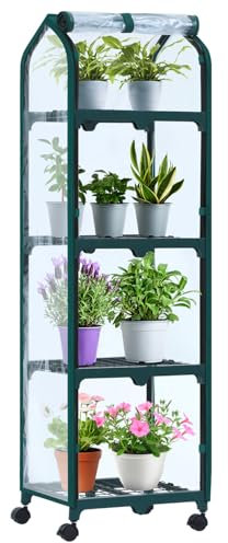 Ohuhu Mini Serra Portatile per Interni ed Esterni, Piantina Verde in Plastica con Ruote di Bloccaggio, Copertura Resistente, Ideale Regalo Giardinaggio per Donne