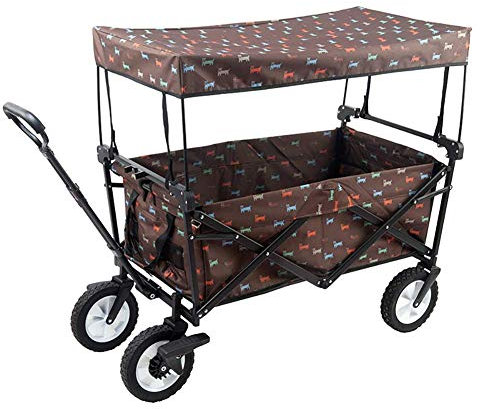 NZPOST Foldable Folding Wagon Cart Utility Garden Cart Foldable Outdoor Trolley with Sun/Rain Shade80 kg/176 Pounds Capacity Push Bar for Shopping Beach Lawn (C)