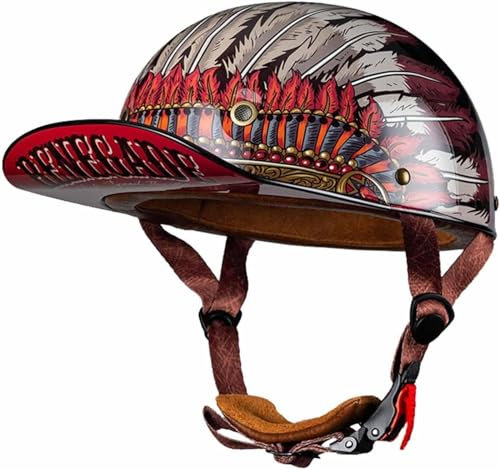 GKCEGHKS ECE Homologado Motocicleta Casco Casco Jet de Media Concha Vintage Casco clásico de Motocicleta Retro Medio Casco Scooter Cascos Bicicleta Confortable para Hombres y Mujeres Adultos