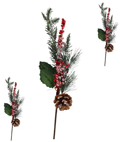 M.Kritzinger's XXL Weihnachtsdeko Tannenzweig mit Beeren und Tannenzapfen, 35 x 10 cm, (3 Stück) Stechpalmenbeeren, Dekozweige, handgedreht