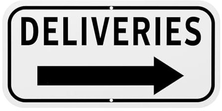 M METERXITY 1-Pack Deliveries Sign with Right Arrow, 12 x 6 Rust Free Aluminum Front Door Sign Deliveries Instructions for Package for Home/Office [Black on White]