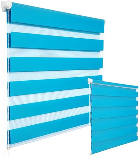WOLTU 2 Stück Doppelrollo Klemmfix ohne Bohren Duo Rollo Klemmrollo für Fenster mit Klemmträger, Fensterrollo Lichtdurchlässig & Verdunkelnd Wandmontage, Türkis, 60x150 cm (Stoffbreite 56 cm)