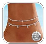 Nelytiya sommar fotkedjor för kvinnor silver 925 dekorativa skiktade guld vristlänk för kvinnor vattentäta pärlor vristlänkar set, Sterlingsilver