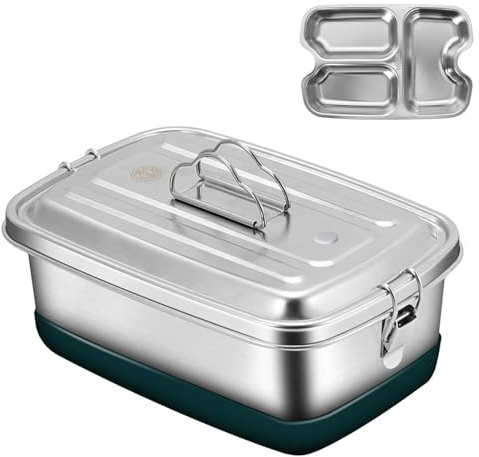 Brotdose Edelstahl, 2000ML Lunchbox Auslaufsicher Brotzeitdose mit Abtrennung und Dichtring, Brotdose Metall, Vesperdose, Pausenbrot, Spülmaschinengeeignet, für Erwachsene & Kinder, 22*15.5*9cm
