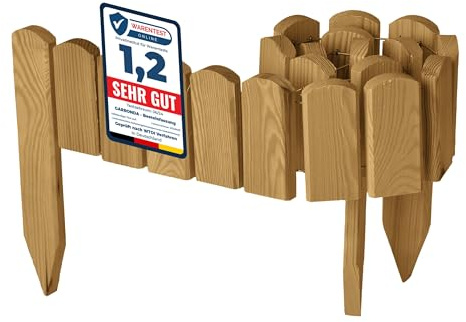 Garronda Bordura de Jardín de Madera 100 x 10 cm Cerca Baja para Flores Parterre Aiuola Valla Decorativa para Jardines Exteriores Borde de Plantas Fácil Instalación GD-0148 Marrón claro