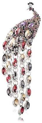 RGYBAO Elegante Pfauen-Brosche mit langem Schwanz, Partyschmuck, elegante Anstecknadel, Legierung, Textur für Hochzeit und Abend, 4x14cm, Metall, Kein Edelstein