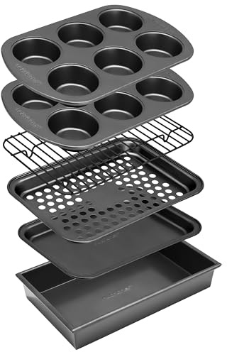 NutriChef Mini Non Stick Bakeware Set, 6-Piece Small Baking Trays for Oven Non Stick, Durable Stain-Resistant Carbon Steel for Toaster Ovens, Easy Clean, Rust-Resistant