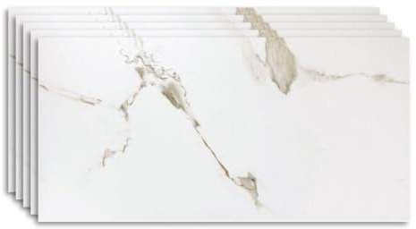 Marble Effect Look Panels for Kitchen,Bathroom and Shower Wet Walls Areas, Tile Splash Back Cover Tiles (White 2 Panels)