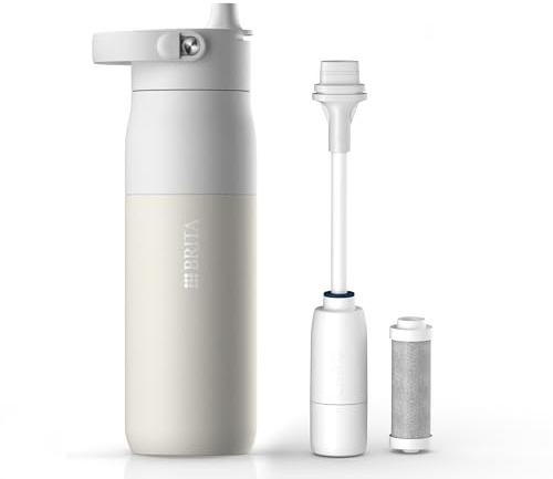 BRITA LARQ Essential Filter Trinkflasche mit Strohhalm weiß (680 ml) | Edelstahl Wasser-Flasche, doppelwandige Isolierung (24h kalt), Aktivkohle Wasserfilter, filtert PFAS, Chlor & mehr