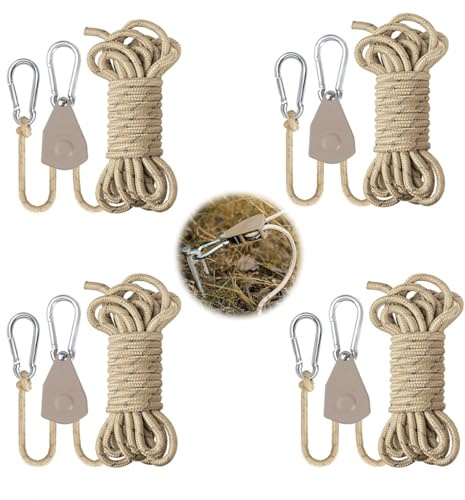 4 stycken spännlinor med repspännare, repspärrhake med krok 4 m, 4 mm justerbar repspärr, reflekterande spännrep för solsegel camping utomhus (kaki)