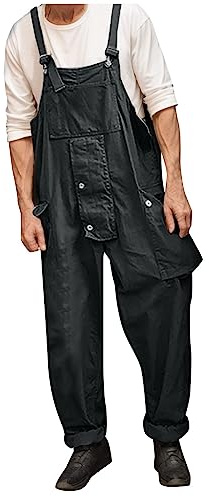 Duohropke Salopette da uomo, pantaloni cargo con bretelle, stile retrò, pantaloni da lavoro, pantaloni da lavoro, pantaloni da lavoro con tasche, tuta, pantaloni lunghi in jeans, casual, streetwear