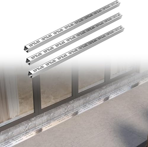 3 griglie di scarico a canale stretto in acciaio inox, sistema di drenaggio per esterni, cortile, piscina, patio, bagno e cucina, grondaia rettangolare