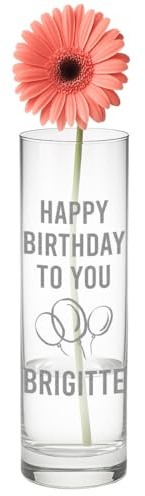 polar-effekt Vaso per fiori in vetro con incisione Happy Birthday Compleanno – Vaso per bouquet, tulipani e orchidee – Vaso in vetro trasparente con nome
