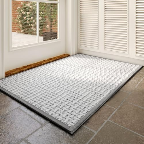 Homcomodar Dünn Fussmatte Innen 41x61cm Schmutzfangmatte Innen, Teppiche für den Eingangsbereich, Fußmatte Innen, rutschfest, Keine Faltspuren Fußmatte Haustür, Eingangsmatte, Grau