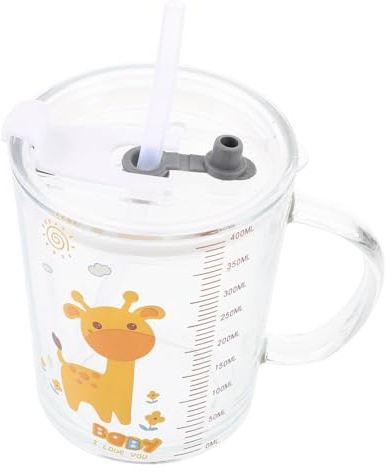 LALADEFIEE Vaso Infantil de Leche con Pajita Vaso de Vidrio Grueso con para Resistente al Calor para Bebida Práctica y