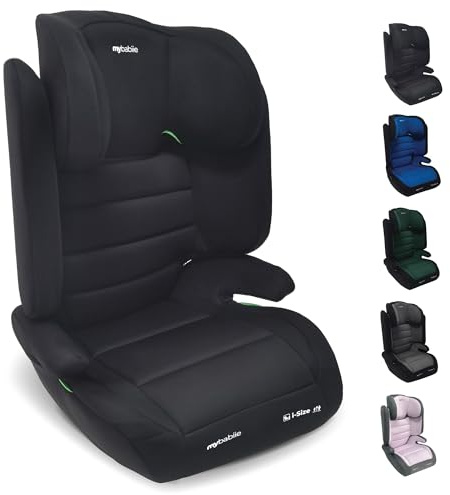 My Babiie MBCSB30 Highback Booster Car Seat - 100-150cm (Approx. 4-12 Years, Group 2/3), i-Size R129, Adjustable Child High Back Seat, Padded, 8 Position Headrest - Black