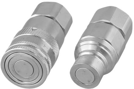 Zilimontt FF Jeu de raccords rapides hydrauliques à face plate avec robinets de chasse – carbone et acier inoxydable, plaqué zinc blanc, pour NPT /4 3/8 /2 3/4 – Mobile industriel et (G1/2))