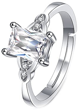 Ayoiow Weißgold Ring 585 für Damen, Elegant Hohl 4 Krappen Rechteckig Labordiamant Ring Frauen Weissgold, Vorsteckring Weißgold 585 für Sie