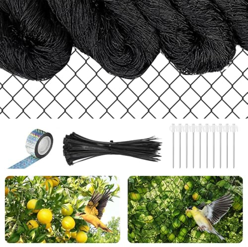 Mineup 7.5m X 15m Filet Anti Oiseaux, 2.5 X 2.5Cm Filet Poules, File Protection Oiseaux Noir, File Poulailler, Fil Voliere Noir pour Jardin Étangs Potagers Protège Légumes, Fruits Contre Dommages