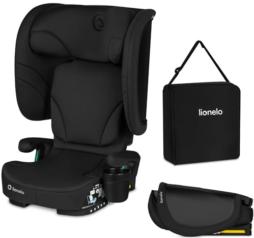 Lionelo Orin i-Size Siège-auto Pliable 100–150 cm, siege auto enfant compact pour 3,5–12 ans, Siège Auto de Voyage avec appui-tête 14 positions, installation ISOFIX ou ceinture (BLACK CARBON)