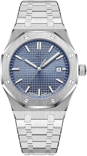 celegance Orologio da uomo in acciaio inox, al quarzo, ottagonale, cassa in lega da 42 mm, lussuoso e moderno, resistente all'acqua 3 ATM, blu