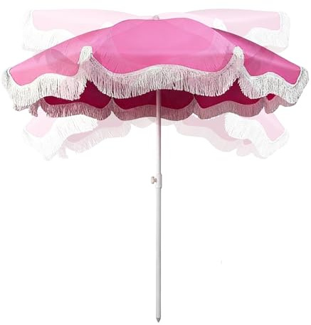 6.6ft Boho Beach Umbrella with Fringe, UPF 50+ Adjustment Patio Umbrella, Garden Parasol for Outdoor Lawn Pool Yard
