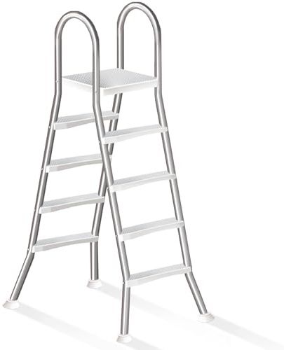 Errzom Escalera de Doble Cara para Piscinas Elevadas con Peldaños Antideslizantes, Escalera de Acero para Piscinas con Barandillas de Seguridad, para Piscinas de 135 cm,135cm