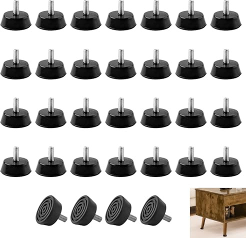 32 stycken M6 möbelfötter, M6-möbler, justerbara utjämningsfötter i gummi, halkfritt möbelstativ, justerbara fötter, 13 mm till 28,5 mm, för soffstolar, skåp, svarta hyllor