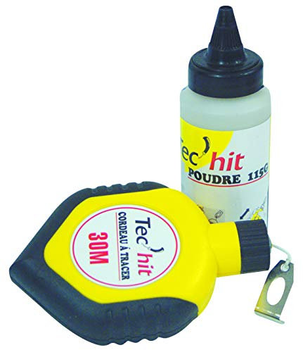 Tec Hit 515240 Cordeau Traceur + Poudre bi matière 30 mètres, Bleu/Jaune