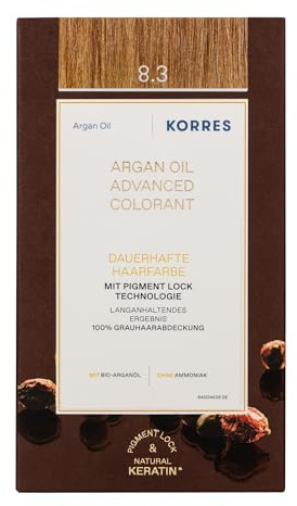 KORRES Argan Oil Colorant – ammoniakfreie Haarfarbe mit Bio-Arganöl Honigblond 8.3 – 100% Grauhaarabdeckung & vegan für ein langanhaltendes Farbergebnis