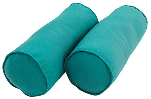 Blazing Needles Double-Corded Solid Twill Bolster Pillows with Inserts (Set of 2), 20 x 8, Aqua Blue