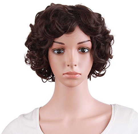 MapofBeauty 11.8 Inch/30cm Elderly Curly Short Curly Fashion Wigs (Dark Brown)