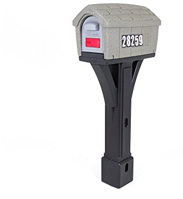 Simplay3 Classic Home Plastic Residential Mailbox & Post Mount Combo Kit with 2 Access Doors - Stone Gray/Black, Made in USA