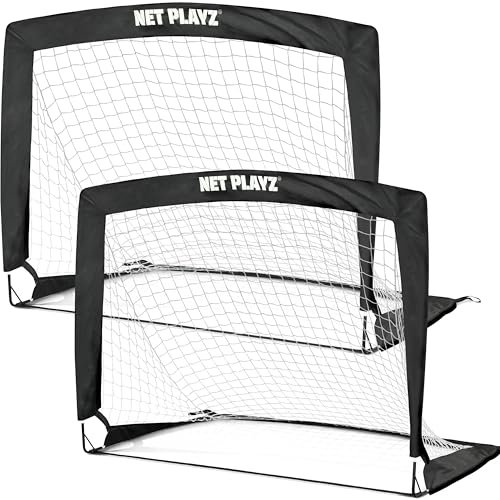 NET PLAYZ - 2er Set faltbar Fussball Tor - 120 x 90 x 90 cm - Fußballtor Pop Up für Garten - Fussballtor klappbar für alle Altersgruppen