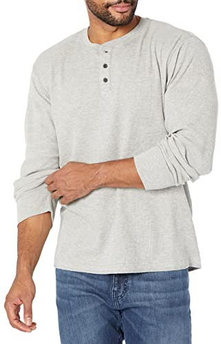 Wrangler Authentics Authentics Chemise Henley gaufrée à Manches Longues pour Homme, Gris chiné Clair., XXL