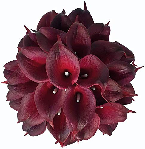 Floral Kingdom 20 Pack 14 Calla Lily Artificial Flowers – Real Touch Burgundy Latex Flowers for Home Decor Tabletop Centerpieces Living Room & Weddings
