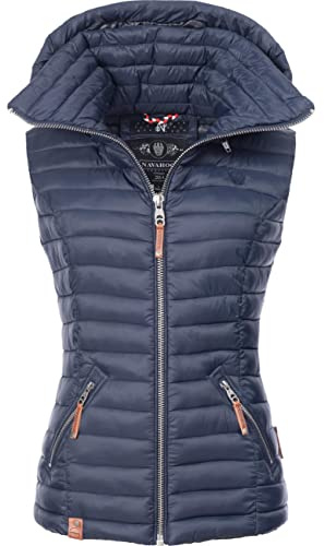 Navahoo Damen Übergangsjacke leichte Steppweste mit Abnehmbarer Kapuze Shadaa Navy Gr. XS