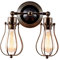 GLADFRESIT Vintage Wall Lights Adjustable Socket Industrial Lighting Rustic Wire Metal Cage Sconces Indoor Home Wall Lamp Retro Light Fixture (2-Light Lamp Base) (Oil Bronze)