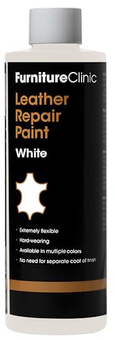 Furniture Clinic Pintura y tinte reparador de cuero, colorante autosellante, adecuado para sofás, coches, zapatos (250ml, Blanco)