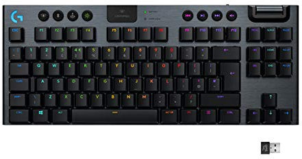 Logitech G915 LIGHTSPEED TKL Tenkeyless Wireless Mechanical Gaming Keyboard with low profile GL-Tactile key switches, LIGHTSYNC RGB, Ultra thin design, 40+ hours battery life, QWERTY UK Layout - Black