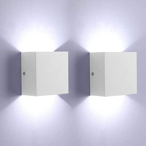 Glighone 2 Stücke LED Wandleuchte Innen, 6W Up Down Indoor Wandleuchte Moderne Aluminium Leuchten Wandlampe für Wohnzimmer Schlafzimmer Küche Esszimmer Kaltweiß Weiß